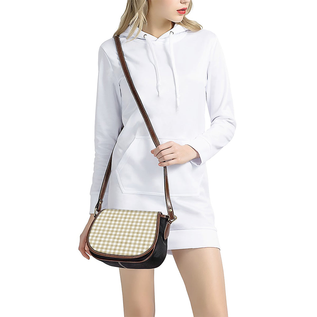 Beige And White Gingham Pattern Print Saddle Bag