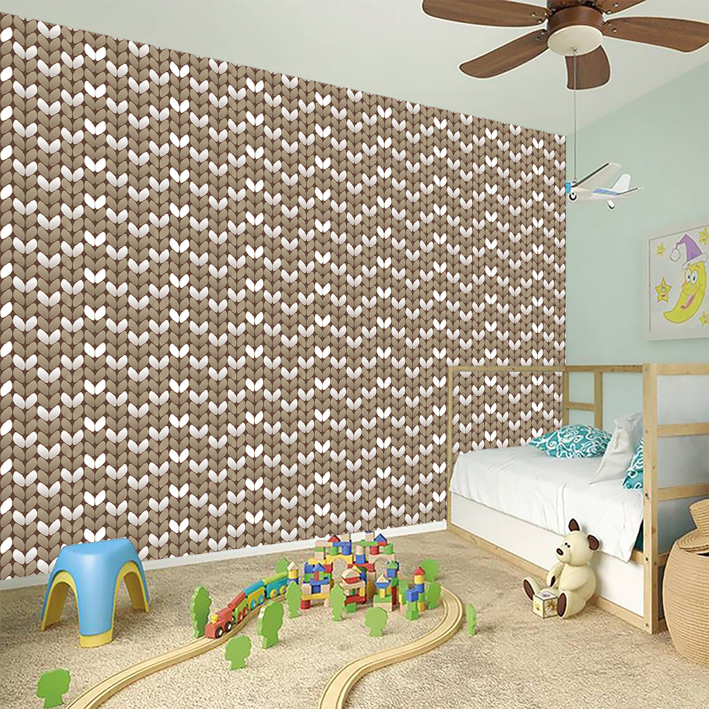 Beige And White Knitted Pattern Print Wall Sticker