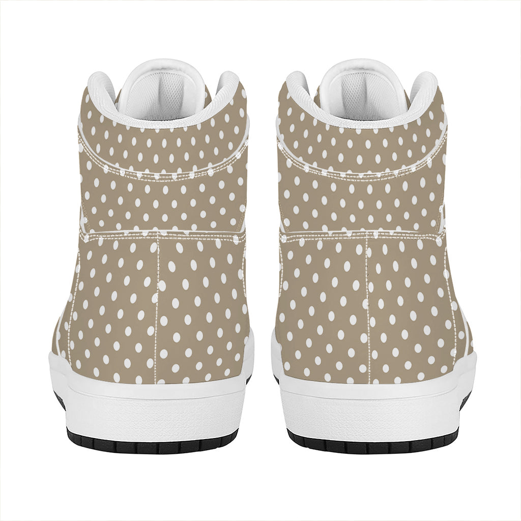 Beige And White Polka Dot Pattern Print High Top Leather Sneakers