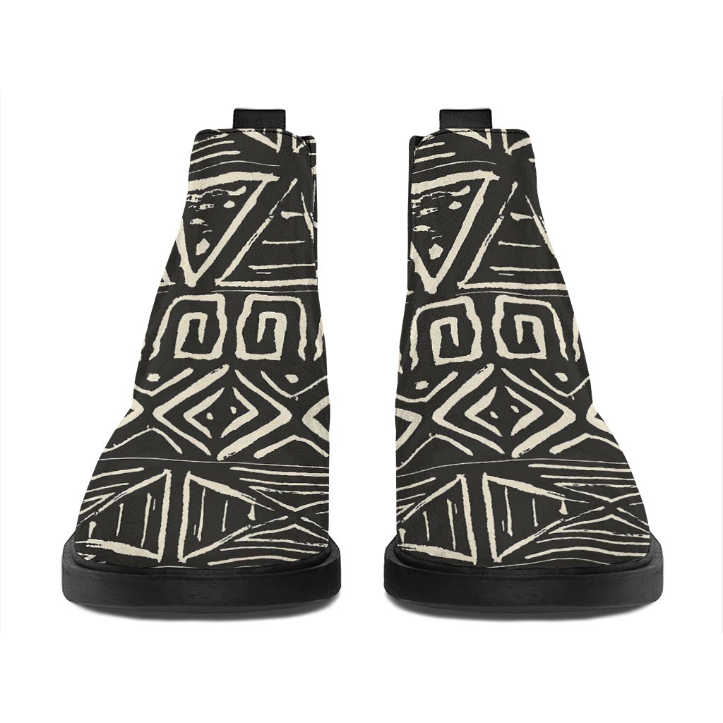 Beige Aztec Pattern Print Flat Ankle Boots