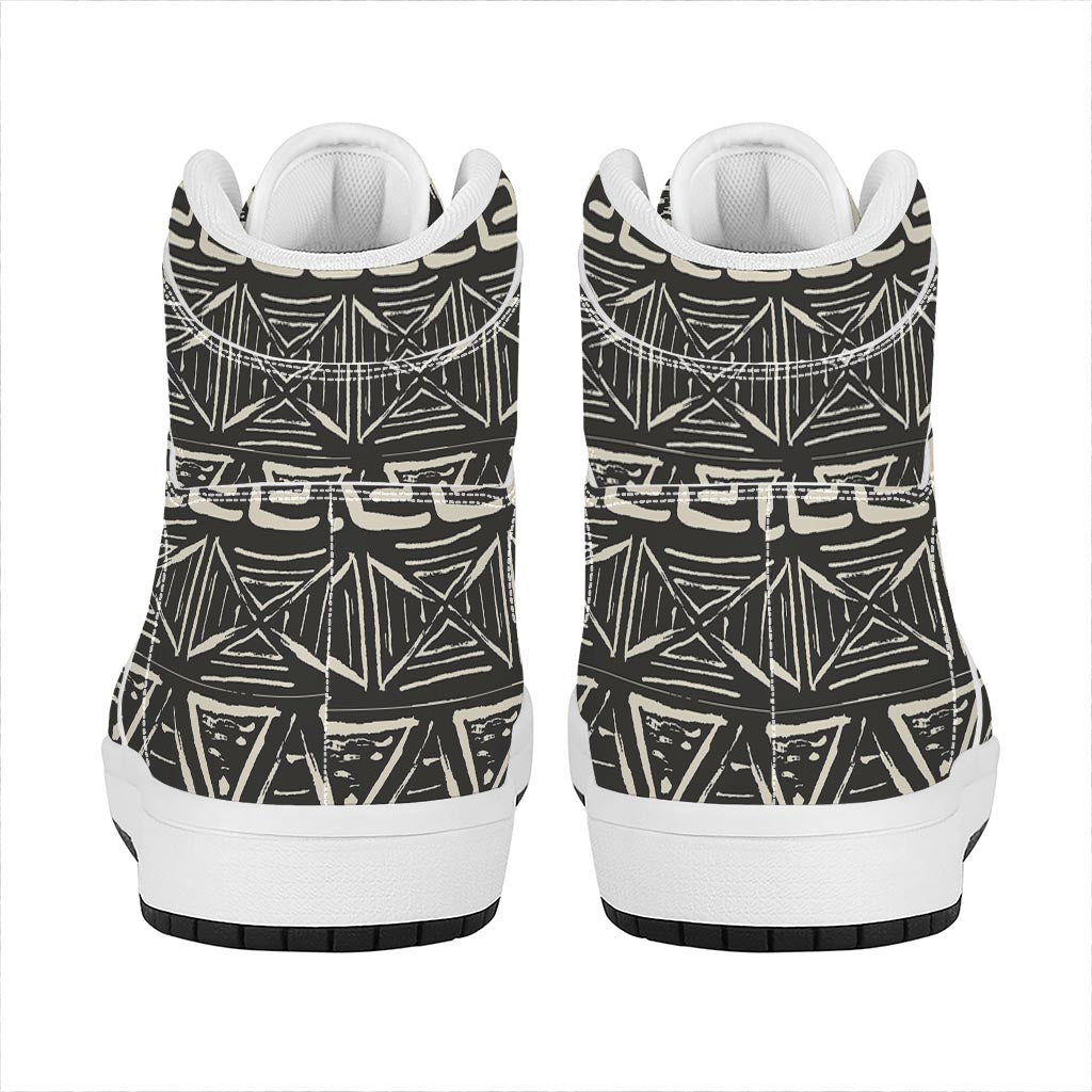 Beige Aztec Pattern Print High Top Leather Sneakers