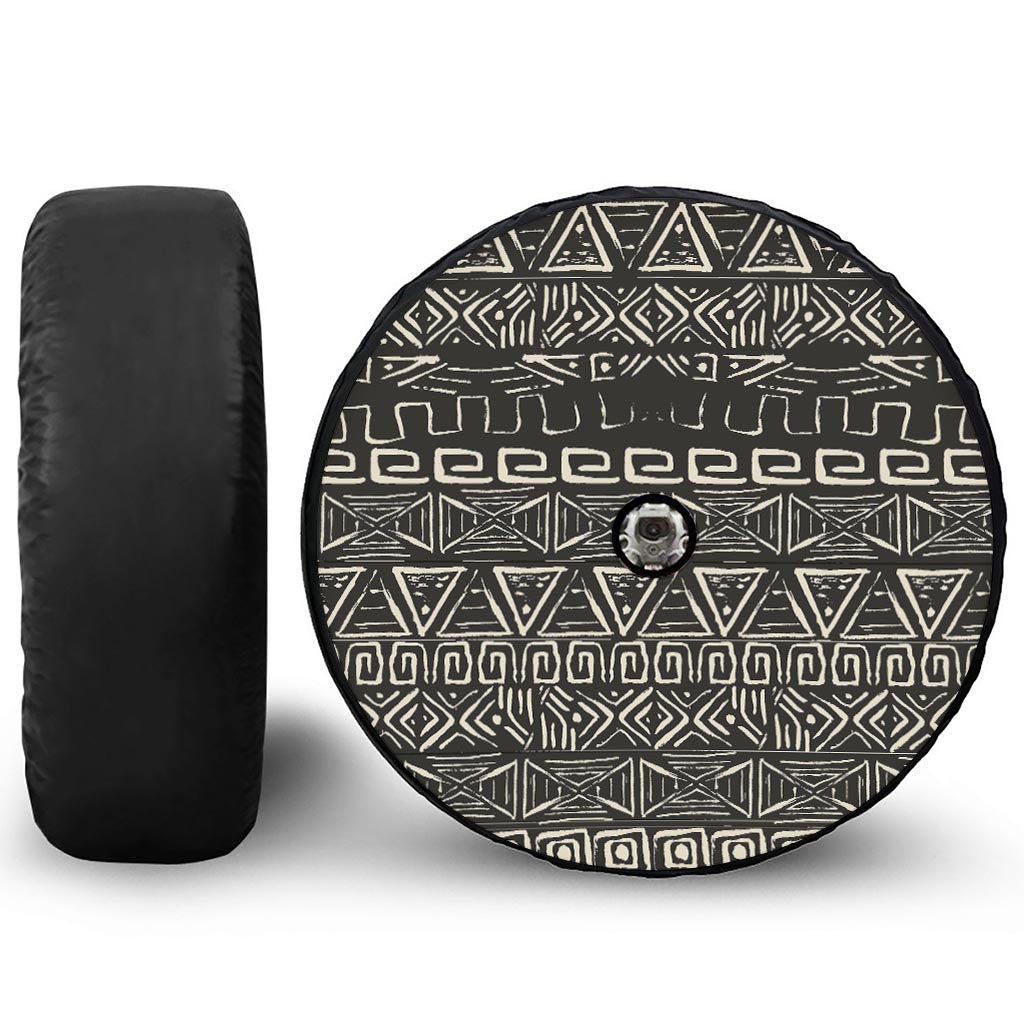 Beige Aztec Pattern Print Tire Cover With Camera Hole