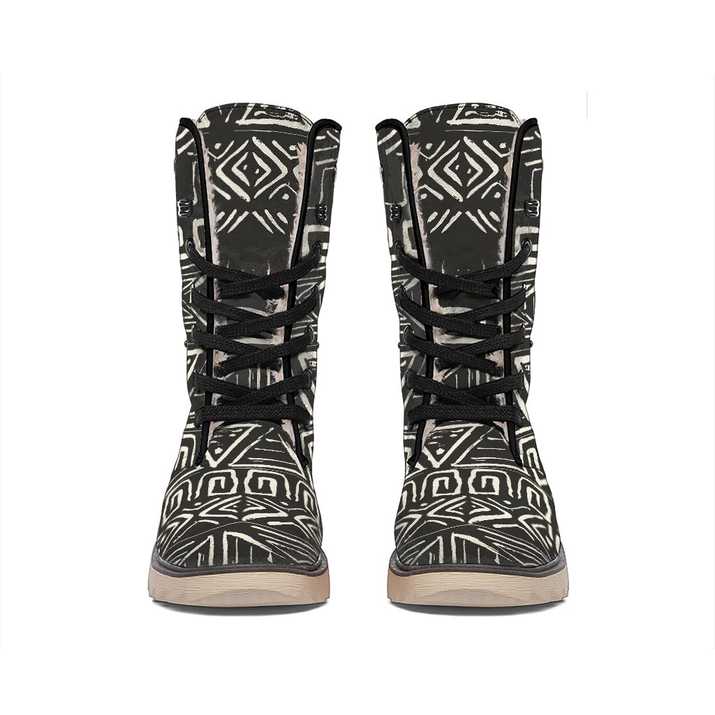 Beige Aztec Pattern Print Winter Boots