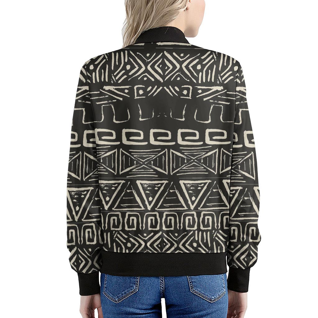 Beige Aztec Pattern Print Women's Bomber Jacket