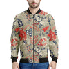Beige Bohemian Floral Pattern Print Men's Bomber Jacket