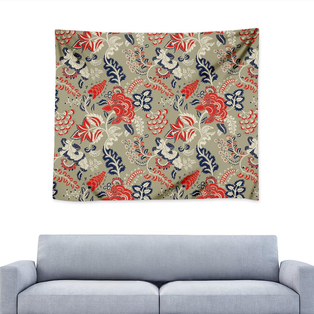 Beige Bohemian Floral Pattern Print Tapestry