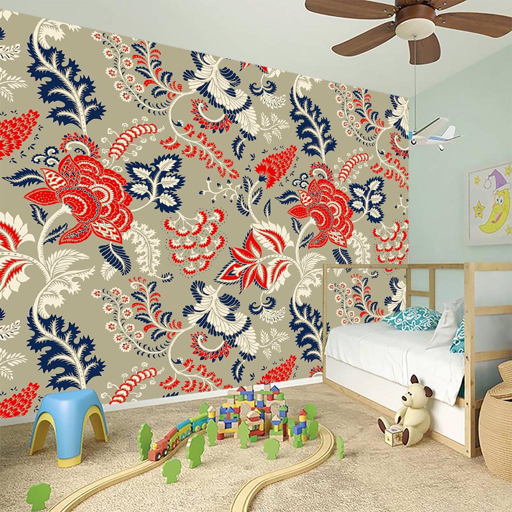 Beige Bohemian Floral Pattern Print Wall Sticker