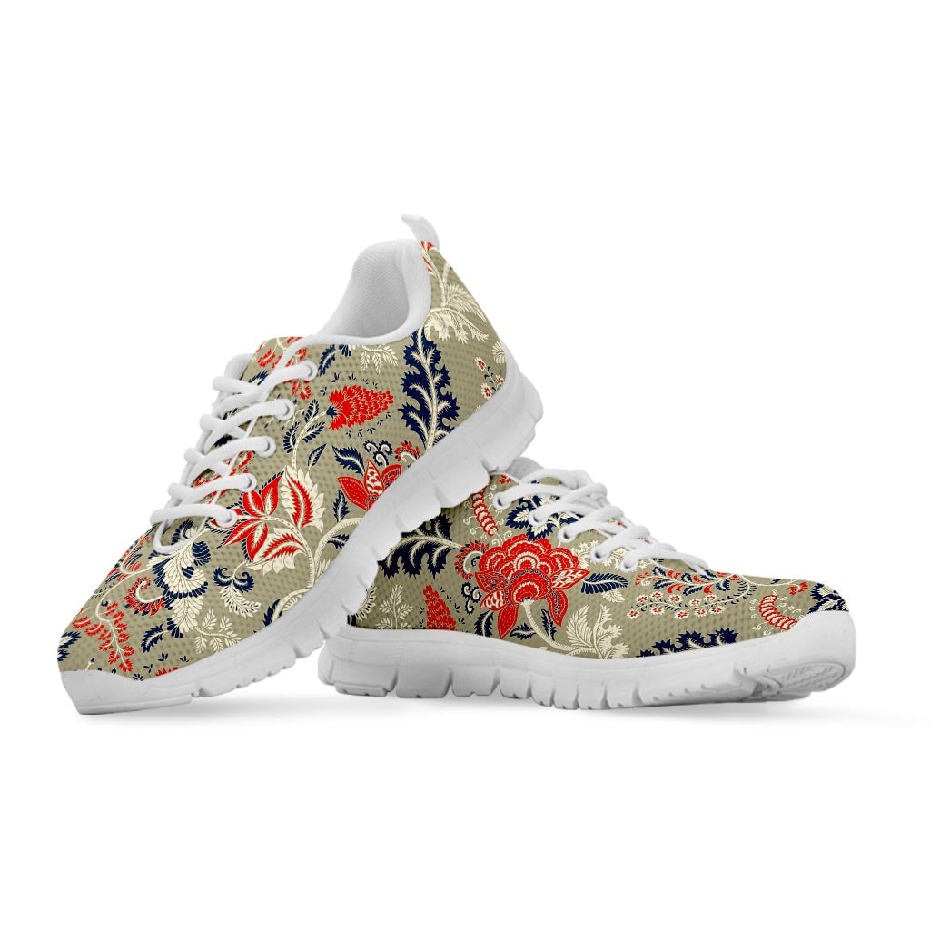Beige Bohemian Floral Pattern Print White Running Shoes