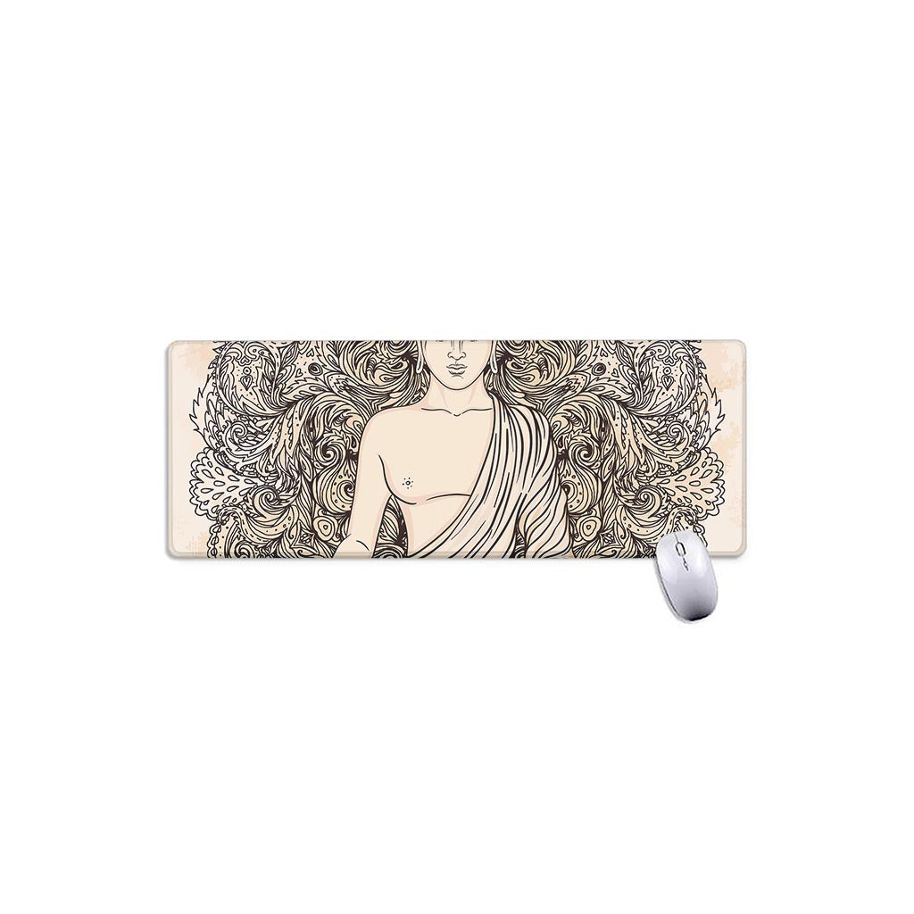 Beige Buddha Mandala Print Extended Mouse Pad