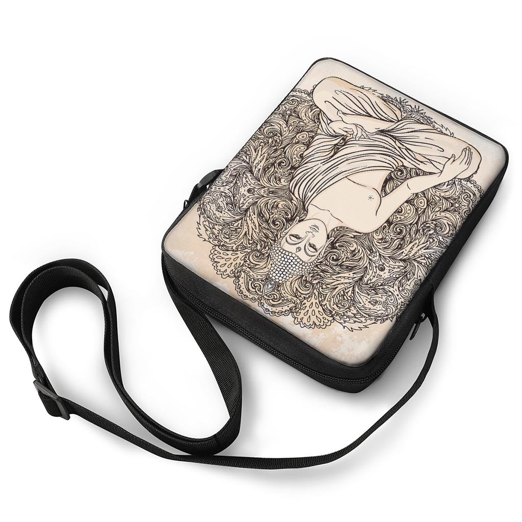 Beige Buddha Mandala Print Rectangular Crossbody Bag