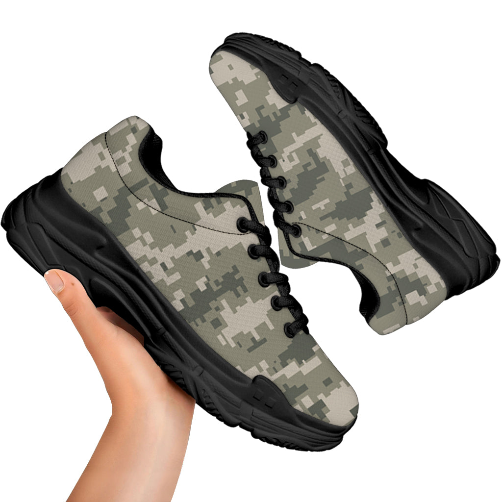 Beige Digital Camo Pattern Print Black Chunky Shoes