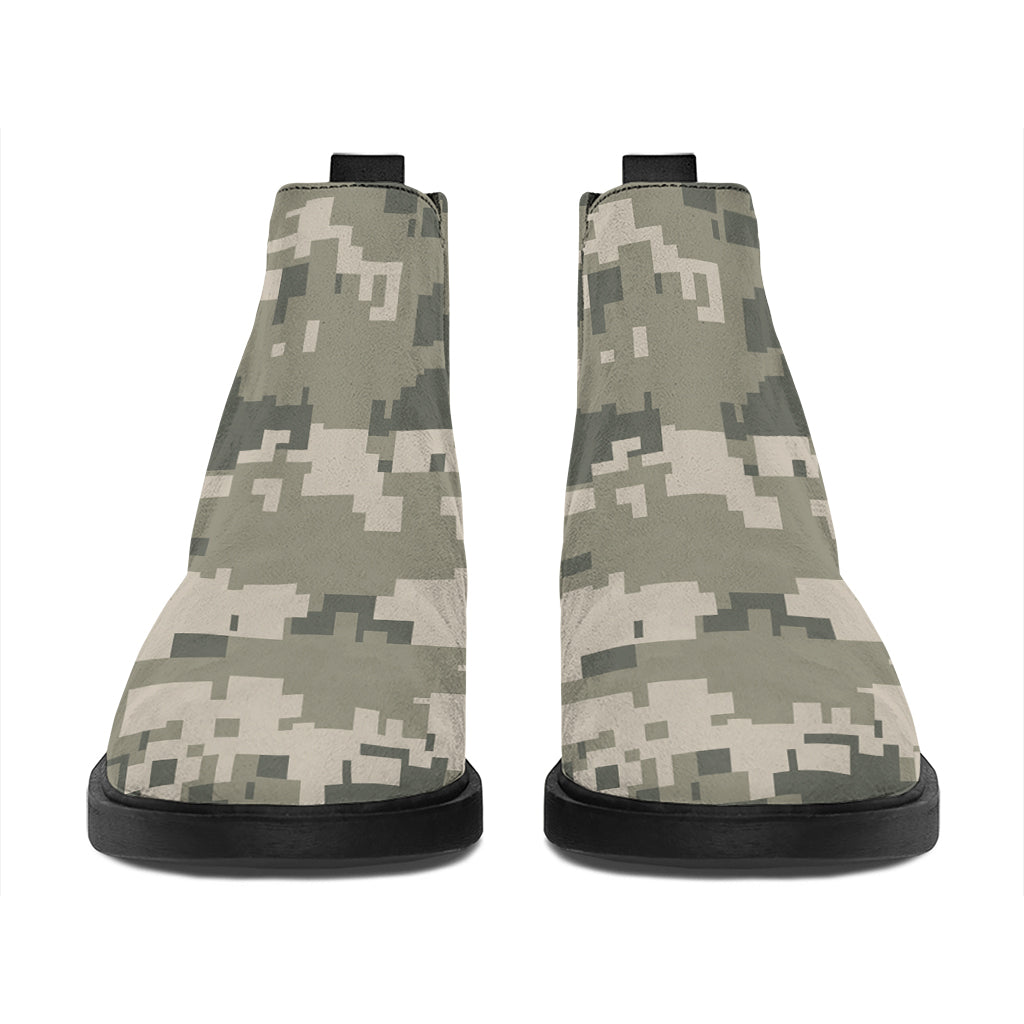 Beige Digital Camo Pattern Print Flat Ankle Boots
