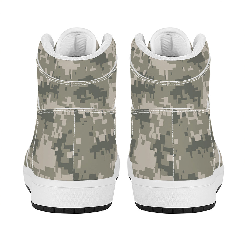 Beige Digital Camo Pattern Print High Top Leather Sneakers