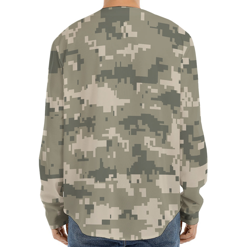 Beige Digital Camo Pattern Print Long Sleeve Baseball Jersey