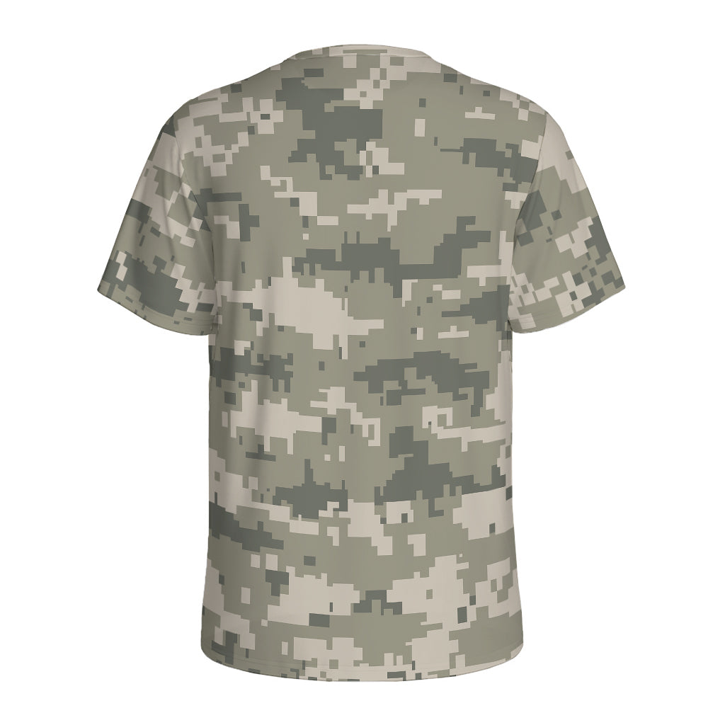 Beige Digital Camo Pattern Print Men's Sports T-Shirt