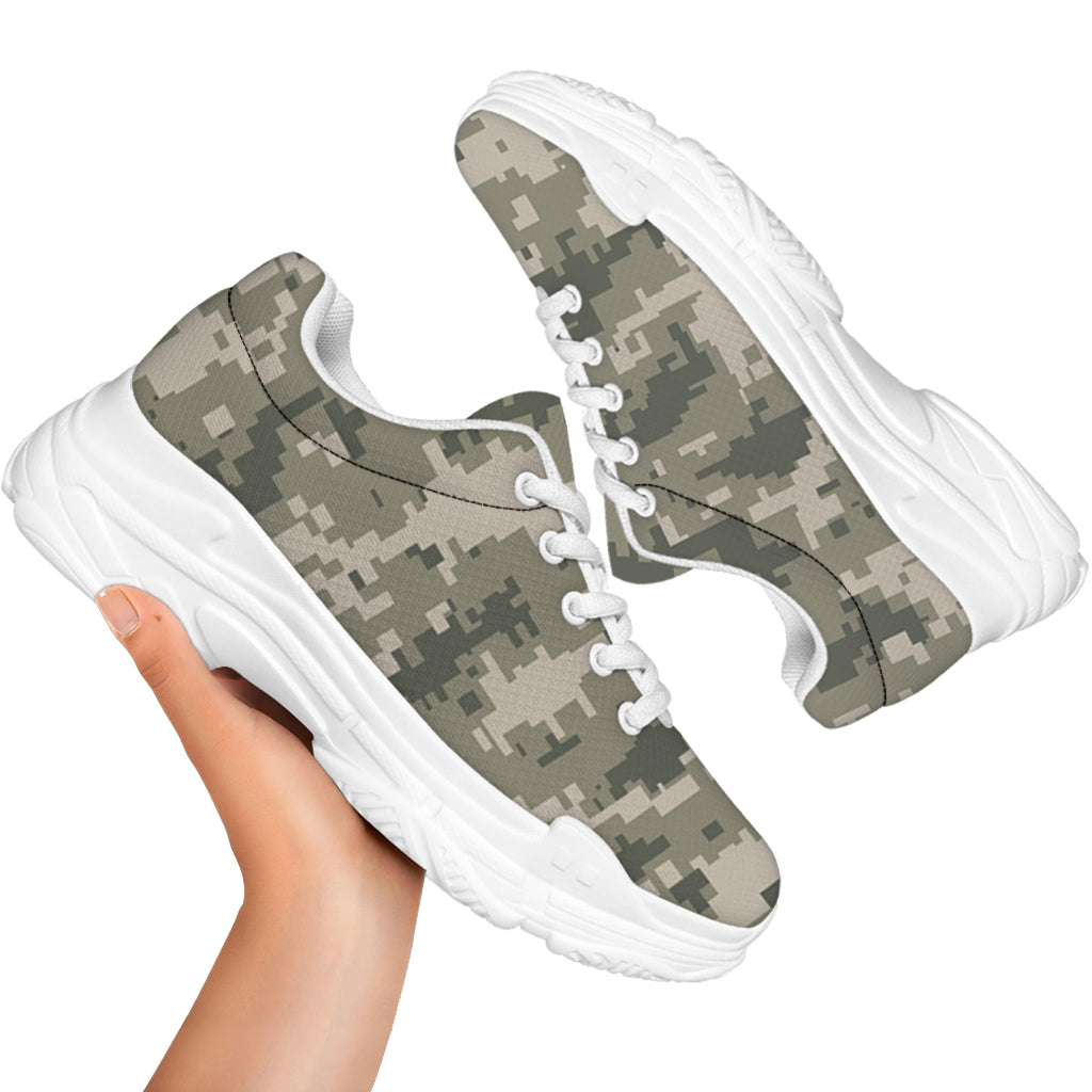 Beige Digital Camo Pattern Print White Chunky Shoes