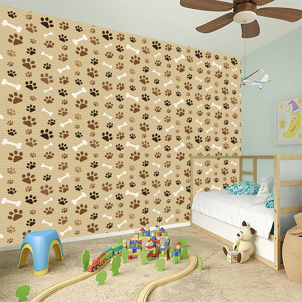 Beige Paw And Bone Pattern Print Wall Sticker