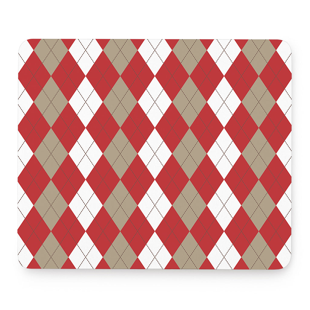 Beige Red And White Argyle Pattern Print Mouse Pad