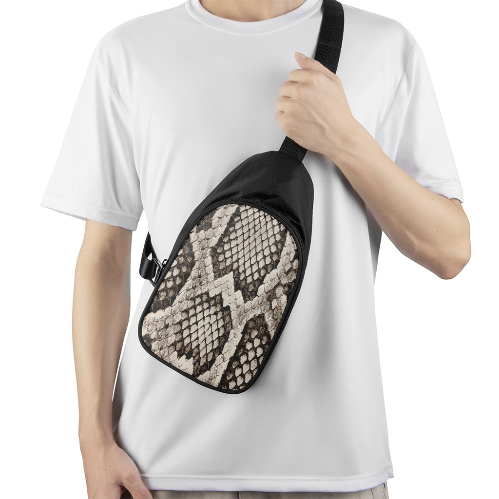 Beige Snakeskin Print Chest Bag