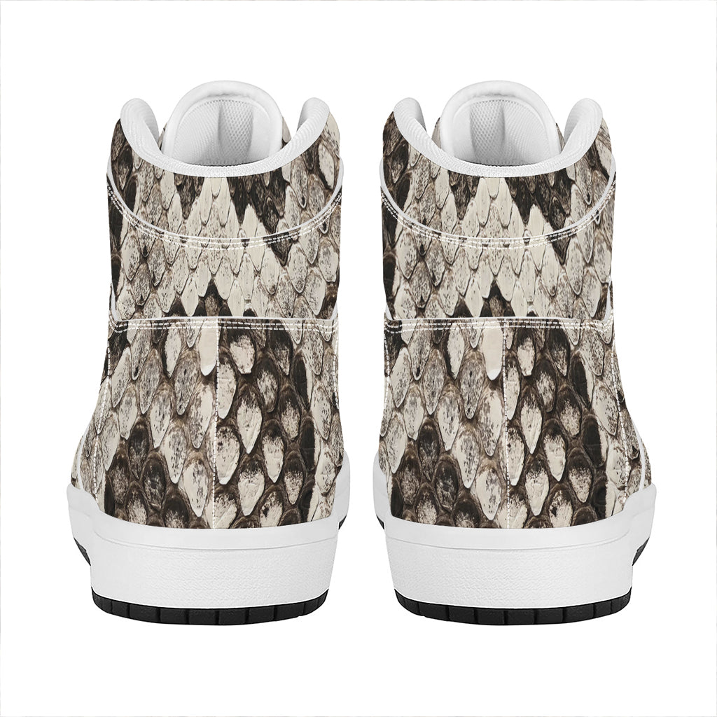 Beige Snakeskin Print High Top Leather Sneakers