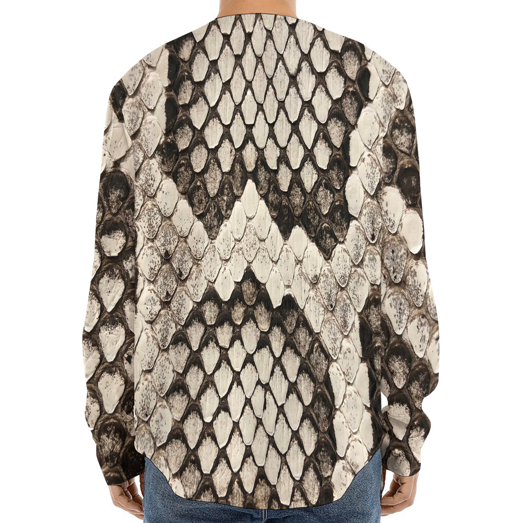 Beige Snakeskin Print Long Sleeve Baseball Jersey