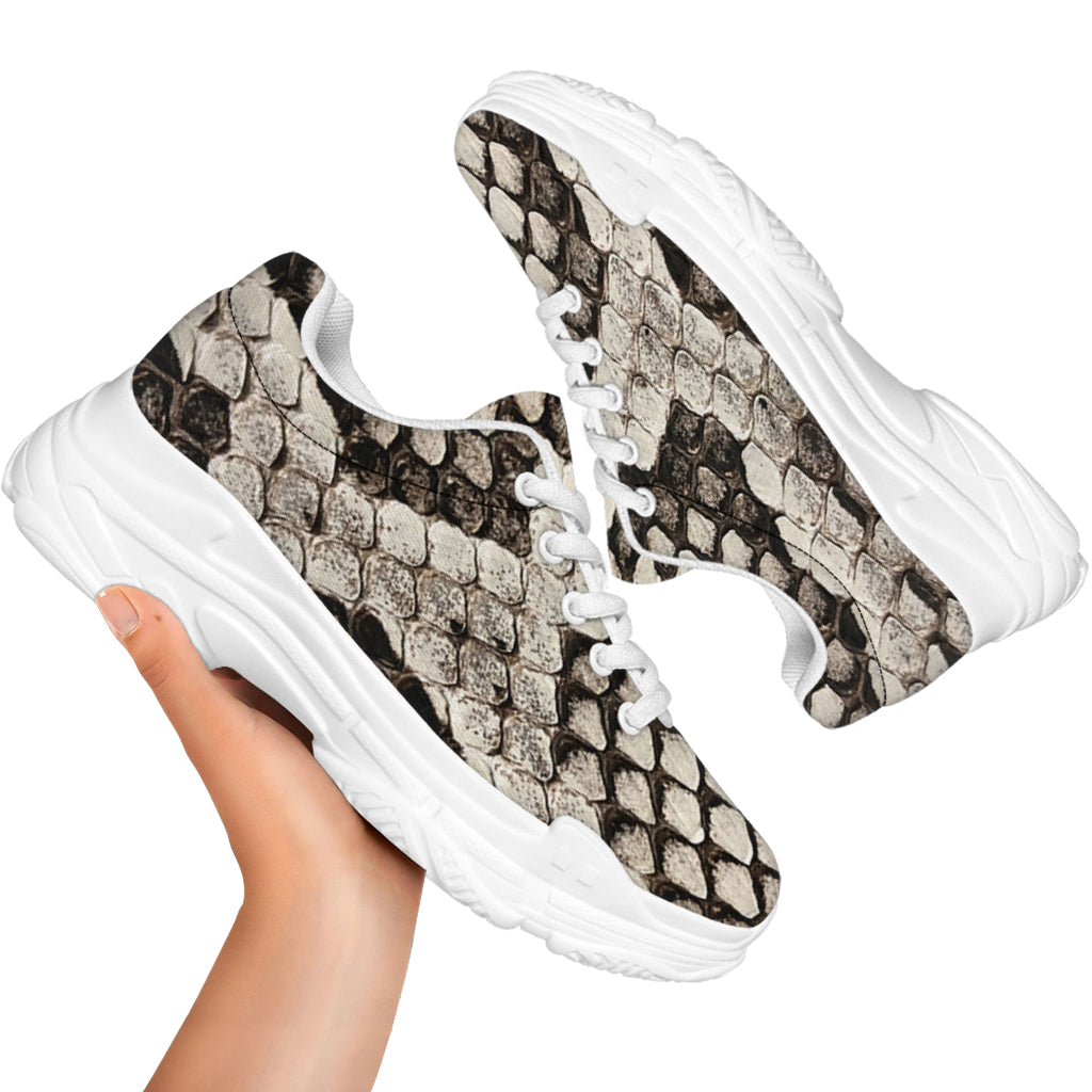 Beige Snakeskin Print White Chunky Shoes