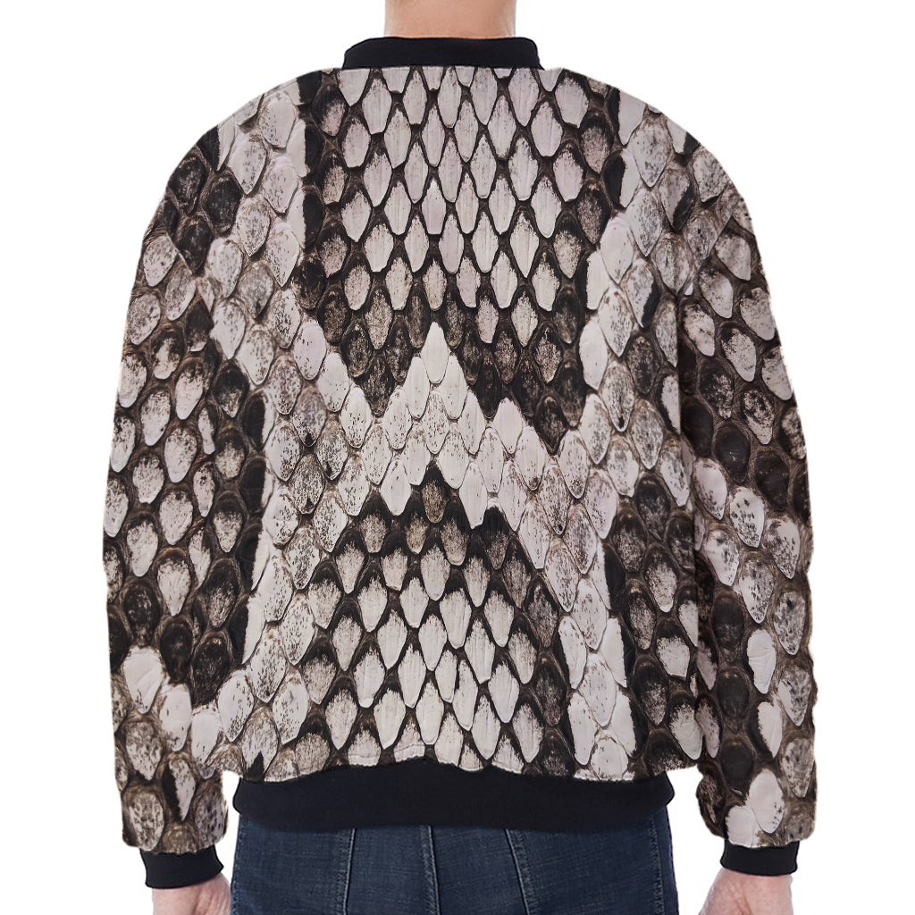 Beige Snakeskin Print Zip Sleeve Bomber Jacket