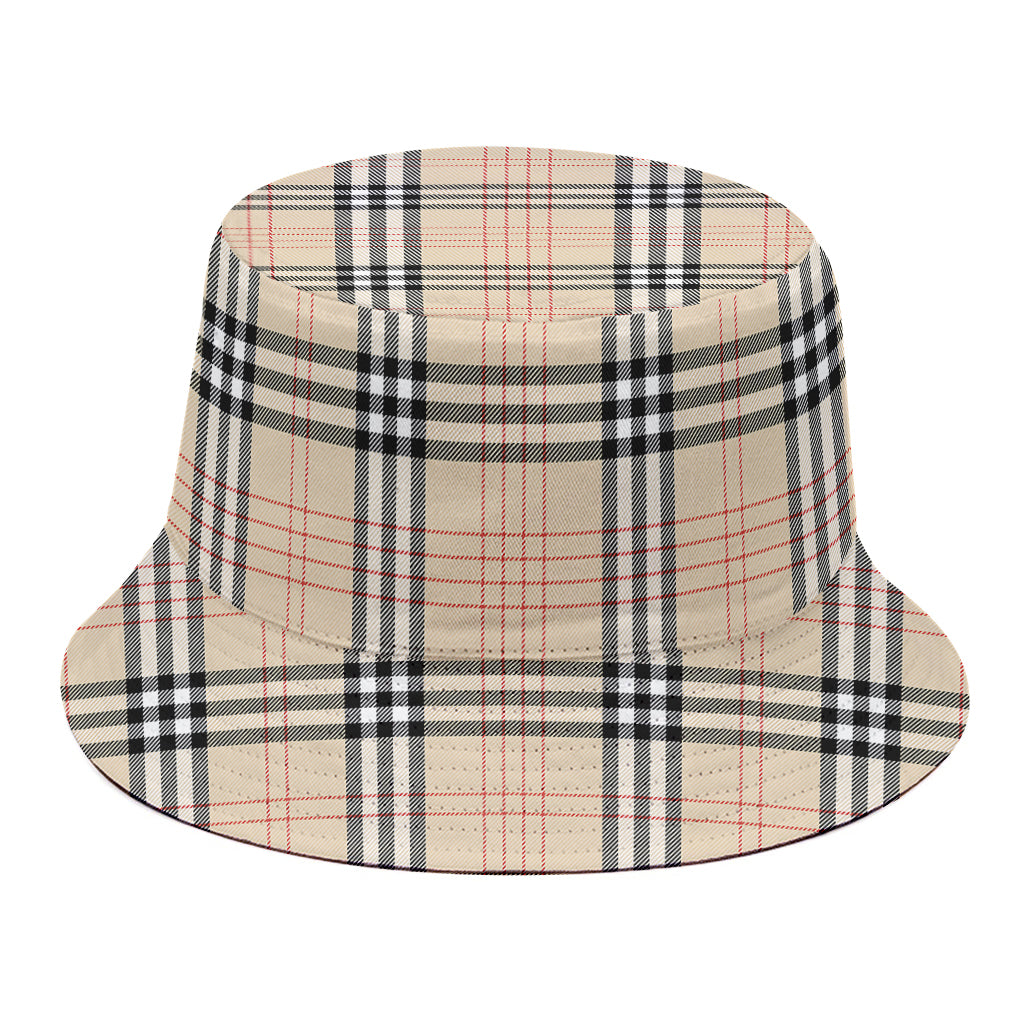 Beige Tartan Pattern Print Bucket Hat