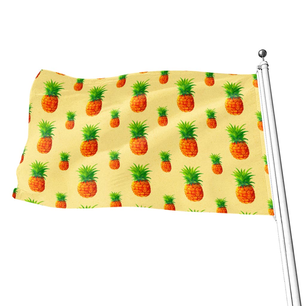 Beige Watercolor Pineapple Pattern Print Flag