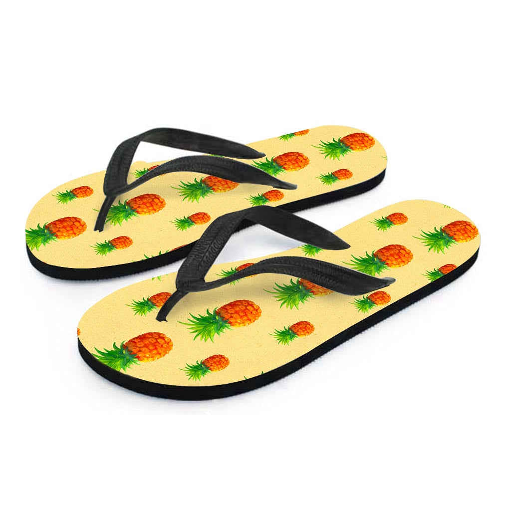 Beige Watercolor Pineapple Pattern Print Flip Flops