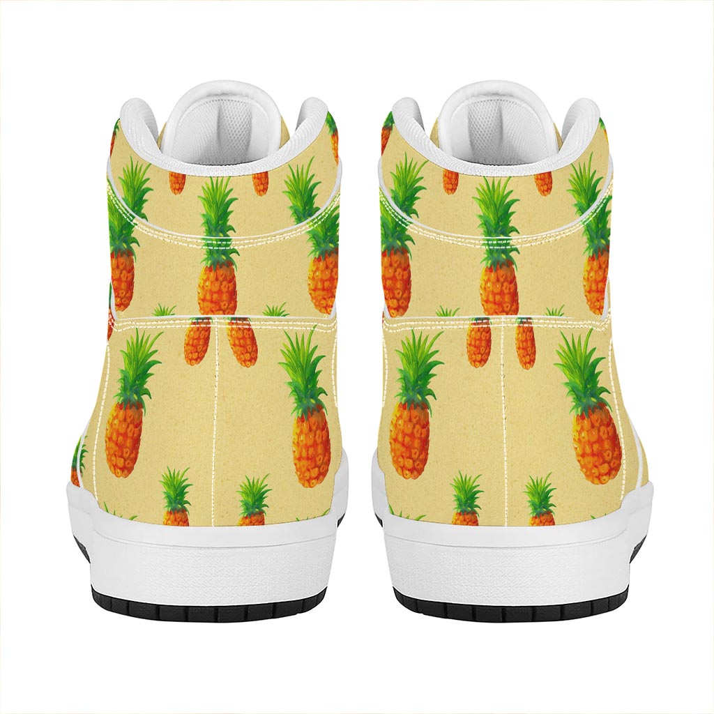 Beige Watercolor Pineapple Pattern Print High Top Leather Sneakers