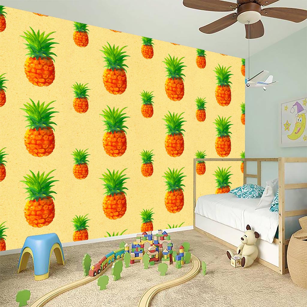 Beige Watercolor Pineapple Pattern Print Wall Sticker