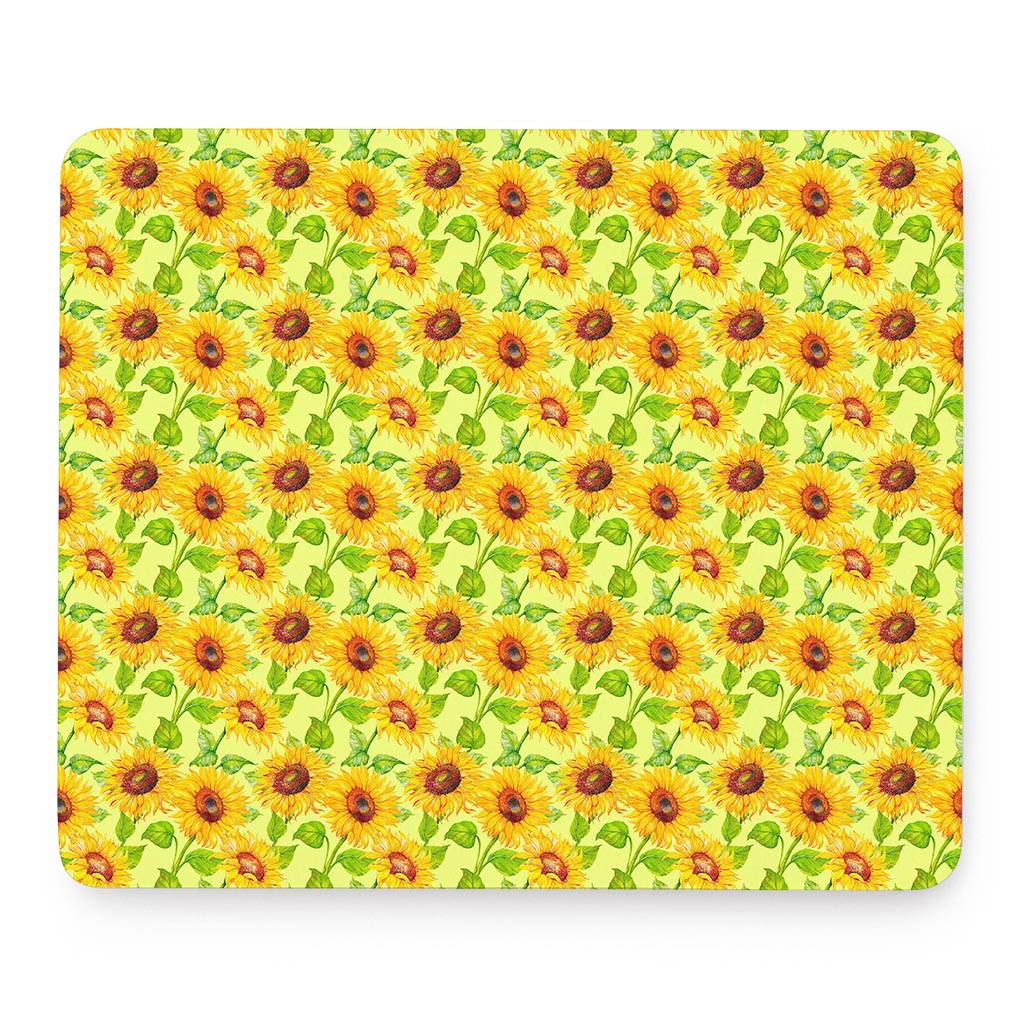 Beige Watercolor Sunflower Pattern Print Mouse Pad