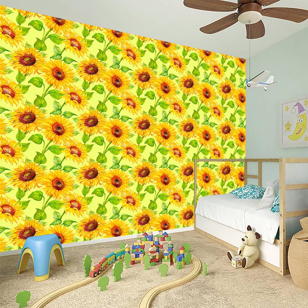 Beige Watercolor Sunflower Pattern Print Wall Sticker