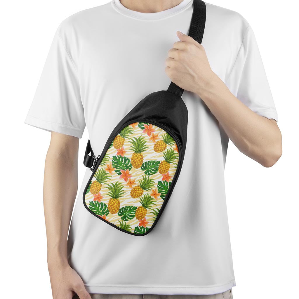 Beige Zebra Pineapple Pattern Print Chest Bag