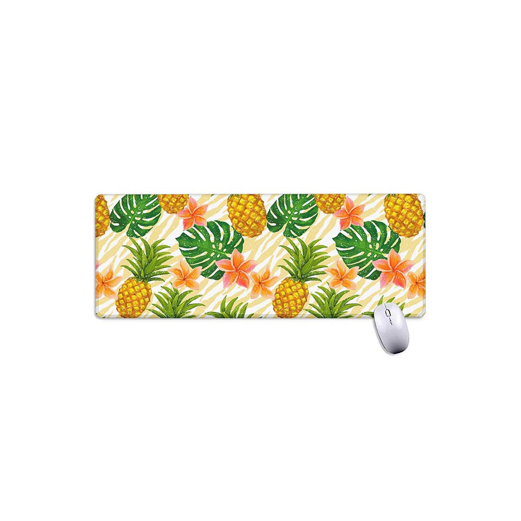 Beige Zebra Pineapple Pattern Print Extended Mouse Pad
