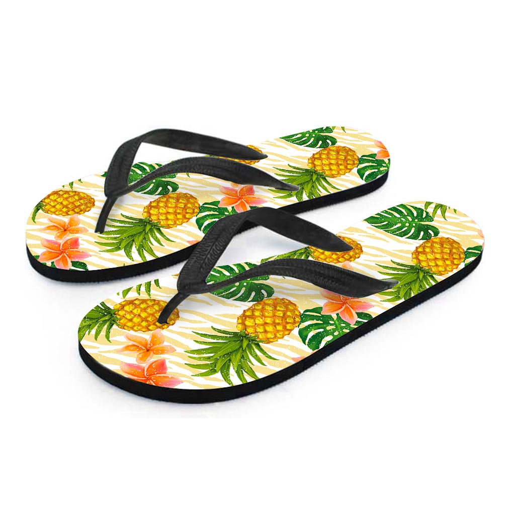 Beige Zebra Pineapple Pattern Print Flip Flops