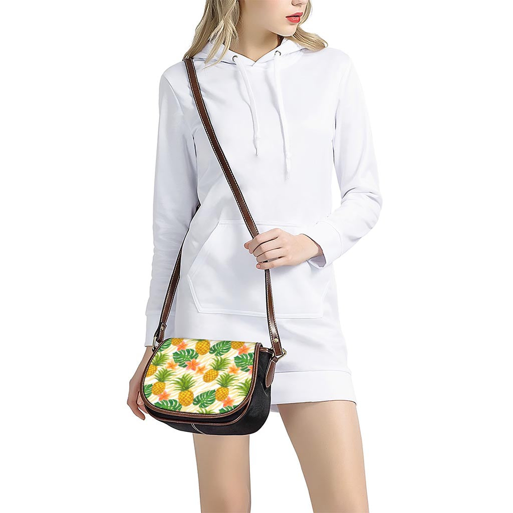 Beige Zebra Pineapple Pattern Print Saddle Bag