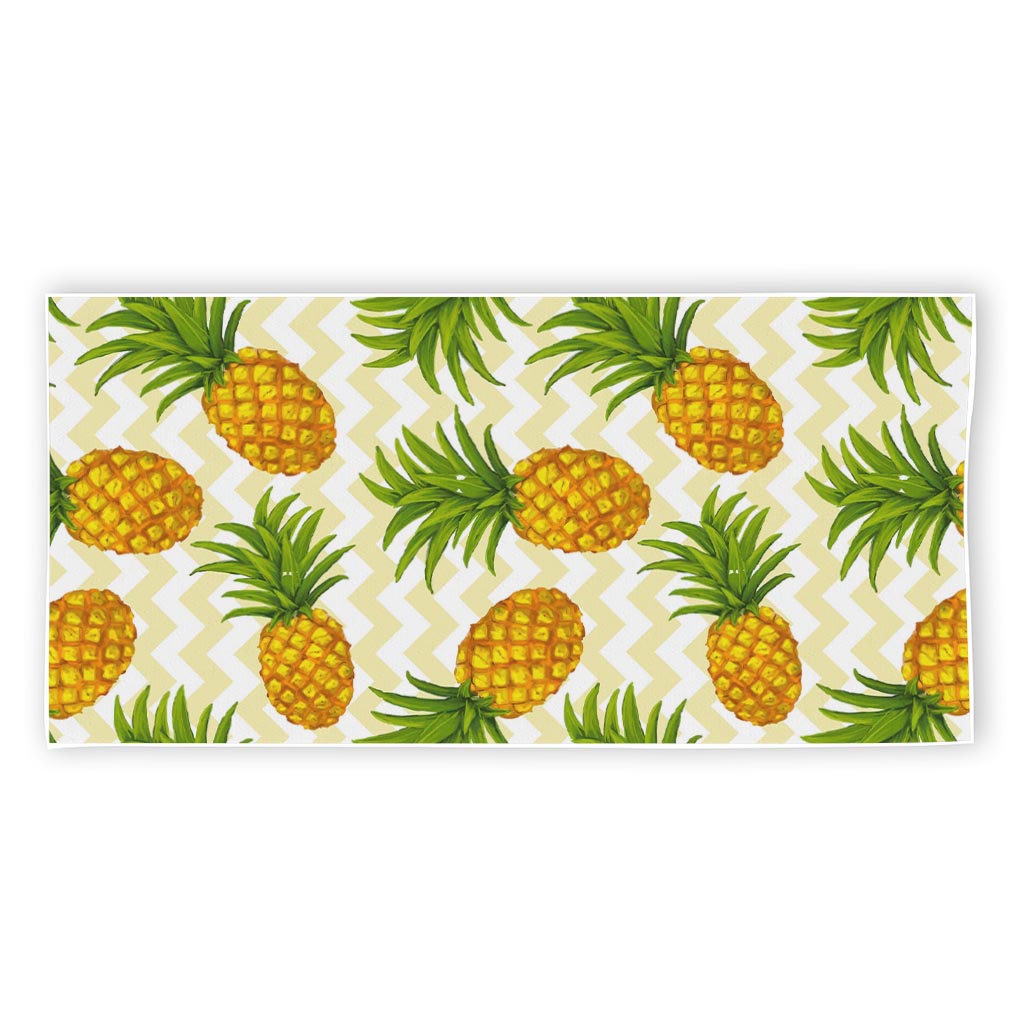 Beige Zig Zag Pineapple Pattern Print Beach Towel