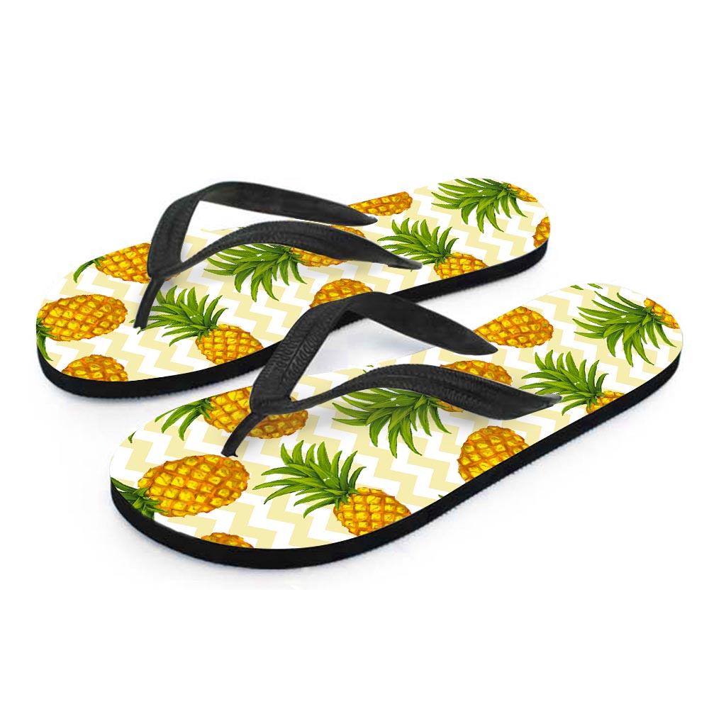 Beige Zig Zag Pineapple Pattern Print Flip Flops