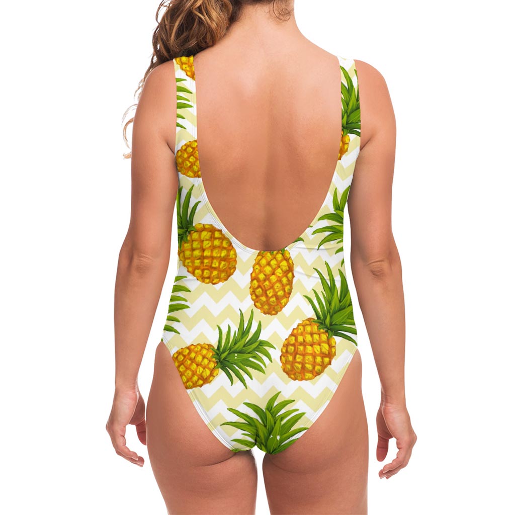 Beige Zig Zag Pineapple Pattern Print One Piece Swimsuit