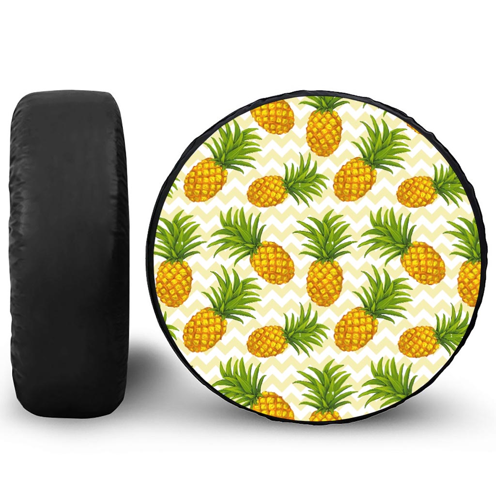 Beige Zig Zag Pineapple Pattern Print Tire Cover