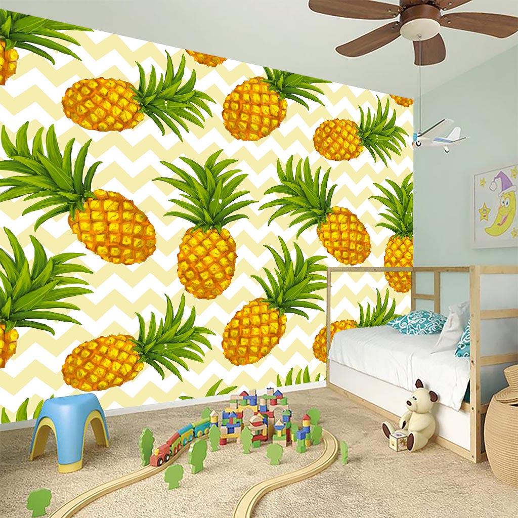 Beige Zig Zag Pineapple Pattern Print Wall Sticker