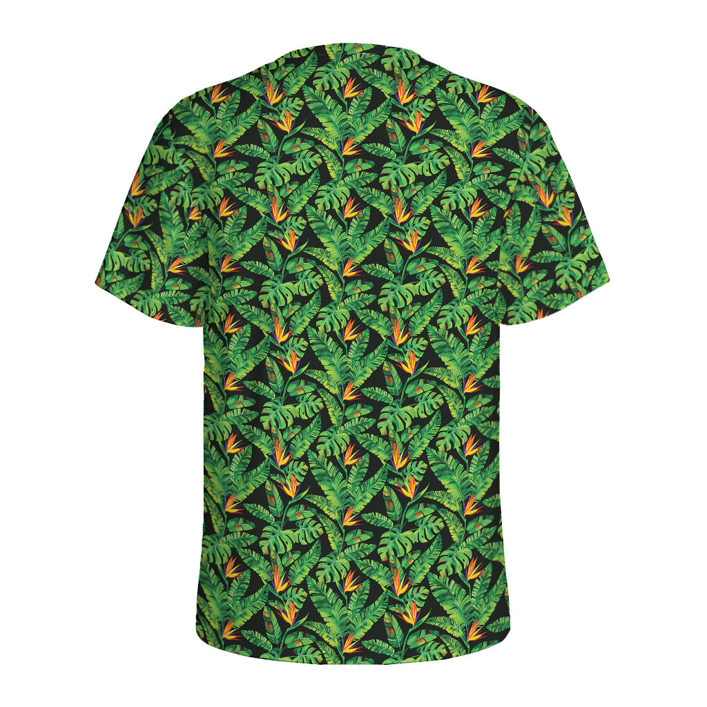 Bird Of Paradise And Palm Leaves Print Men's Sports T-Shirt