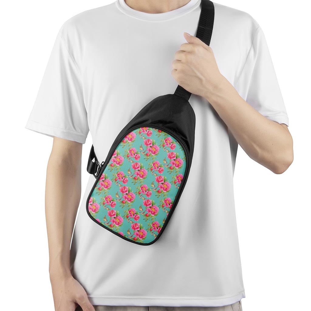 Bird Pink Floral Flower Pattern Print Chest Bag