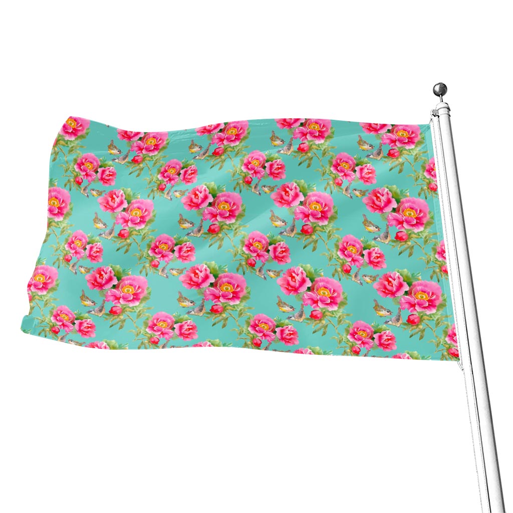 Bird Pink Floral Flower Pattern Print Flag