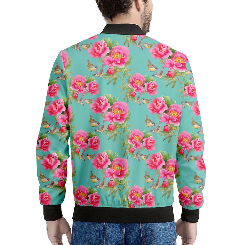 Bird Pink Floral Flower Pattern Print Men's Bomber Jacket