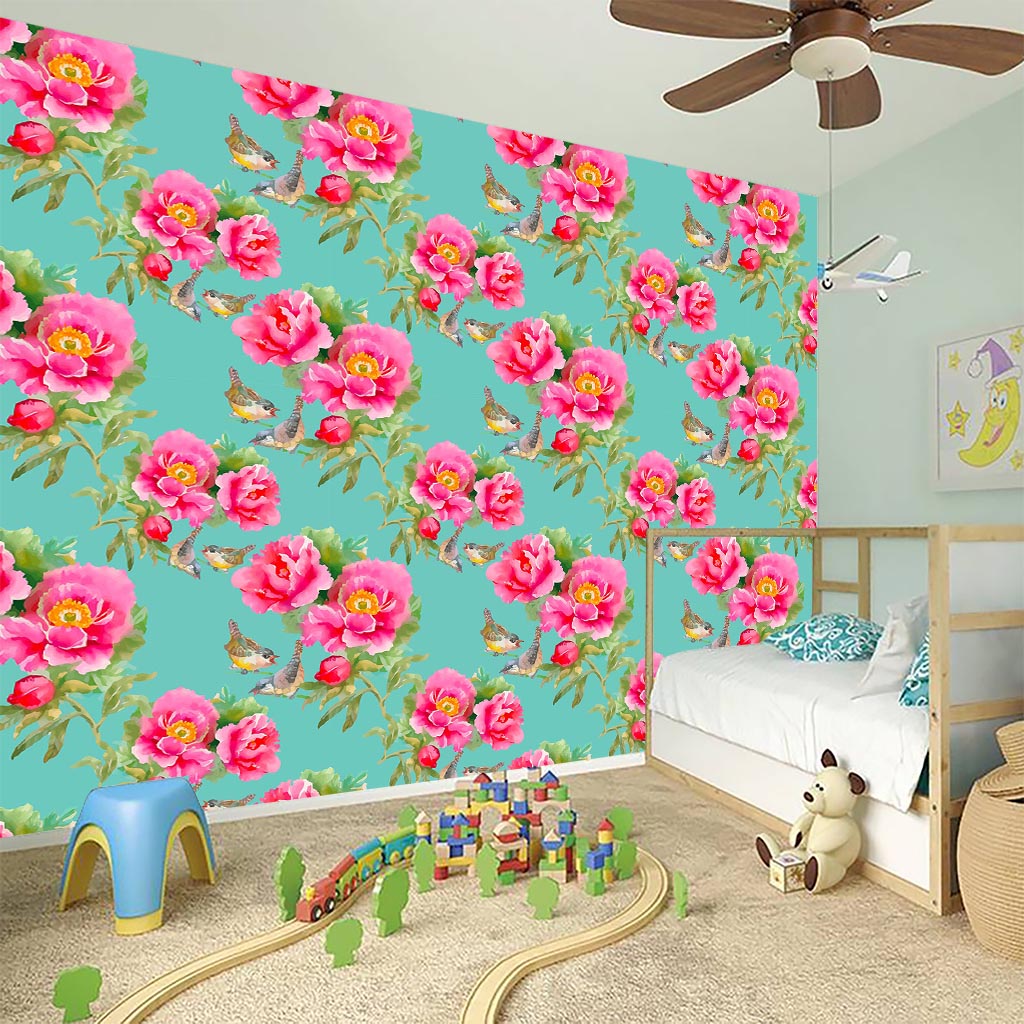 Bird Pink Floral Flower Pattern Print Wall Sticker