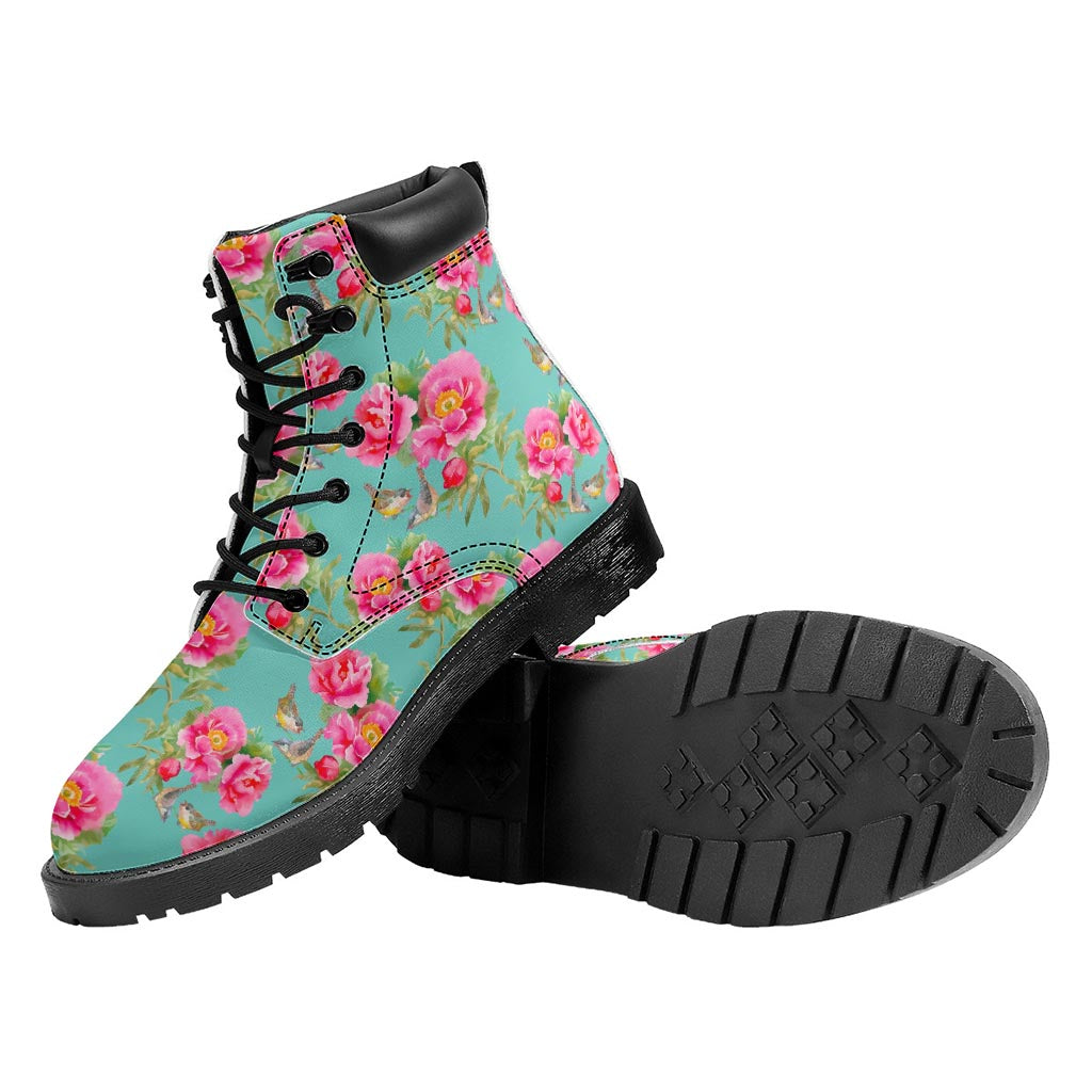 Bird Pink Floral Flower Pattern Print Work Boots