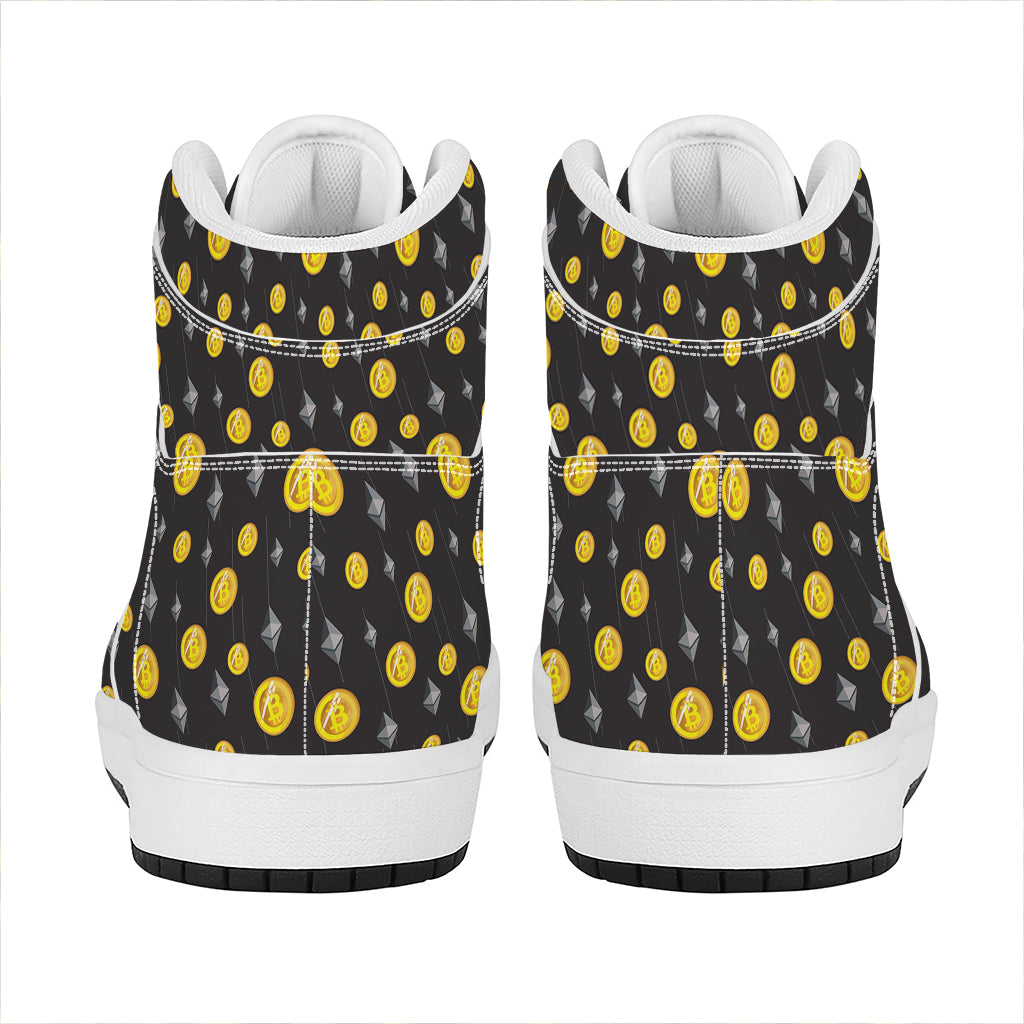 Bitcoin And Ethereum Pattern Print High Top Leather Sneakers